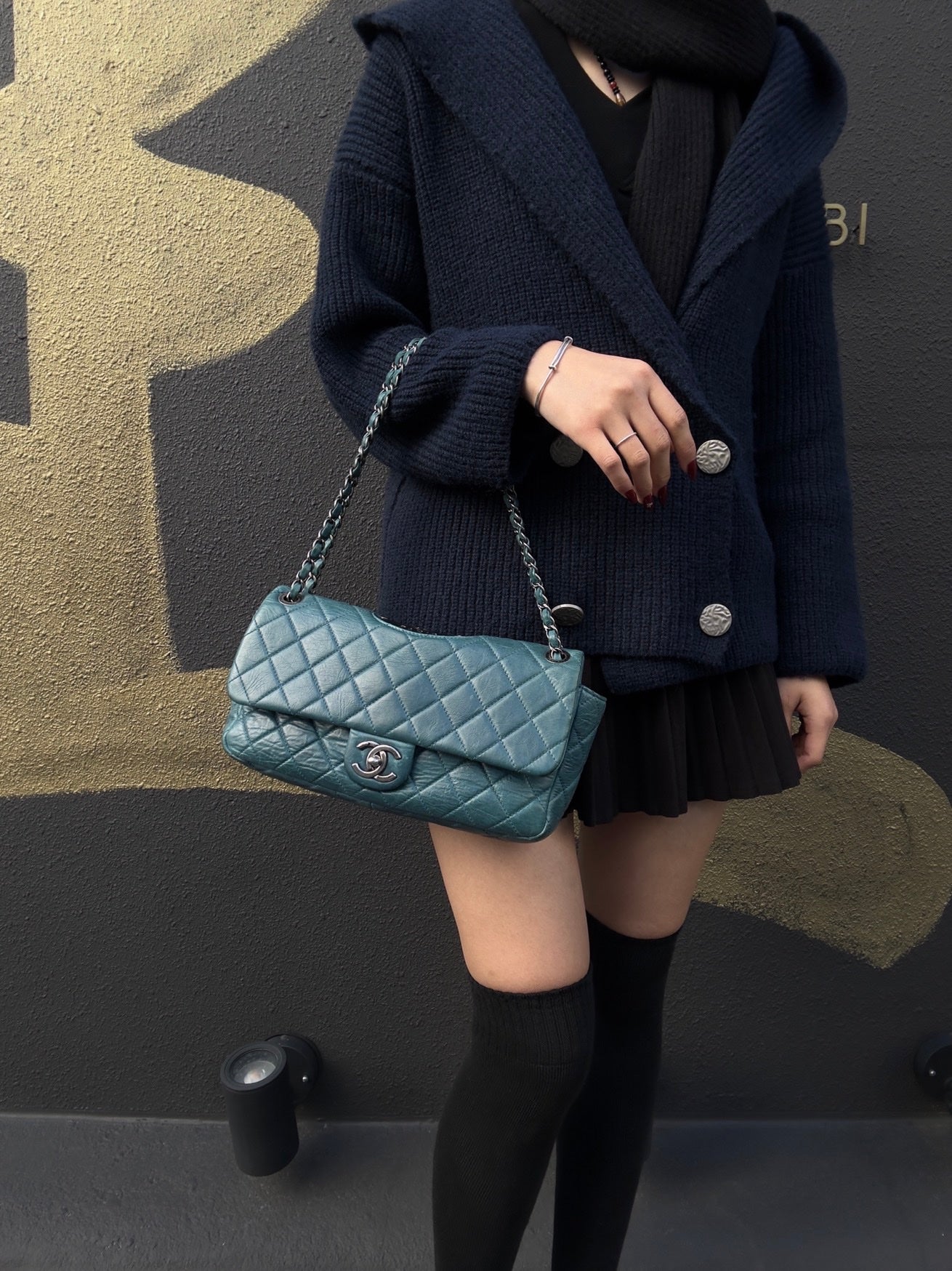 CHANEL Classic Flap Matelassé Shoulder Bag, Lambskin, Green, Silver Hardware, With Guarantee Card