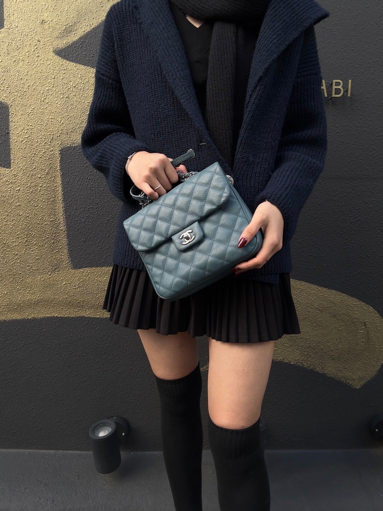 CHANEL Mini Matelassé Crossbody Bag, Caviar Skin, Grey, Silver Hardware