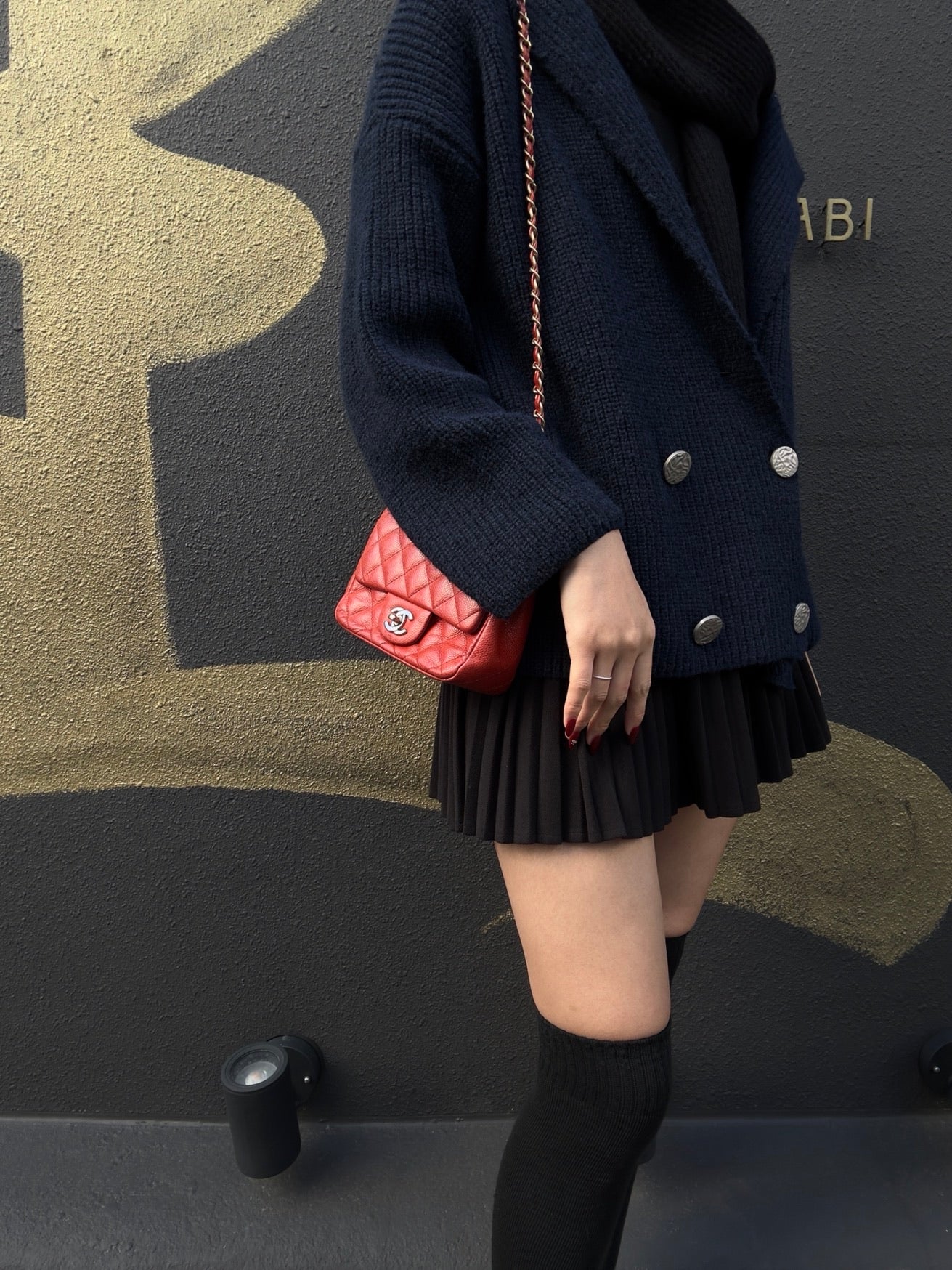 CHANEL Classic Flap Mini Matelassé Crossbody Bag, Caviar Skin, Red, Gold Hardware