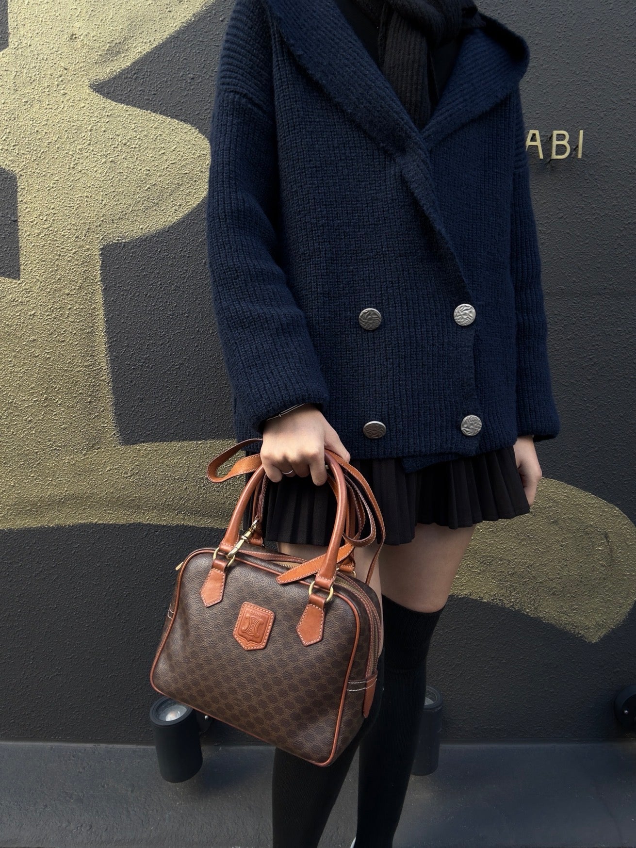 CELINE Macadam 2-Way Mini Boston Bag Brown Coated Canvas - W/ Shoulder Strap