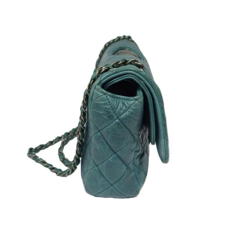 CHANEL Classic Flap Matelassé Shoulder Bag, Lambskin, Green, Silver Hardware, With Guarantee Card