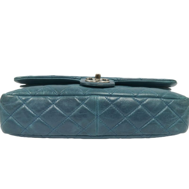 CHANEL Classic Flap Matelassé Shoulder Bag, Lambskin, Green, Silver Hardware, With Guarantee Card