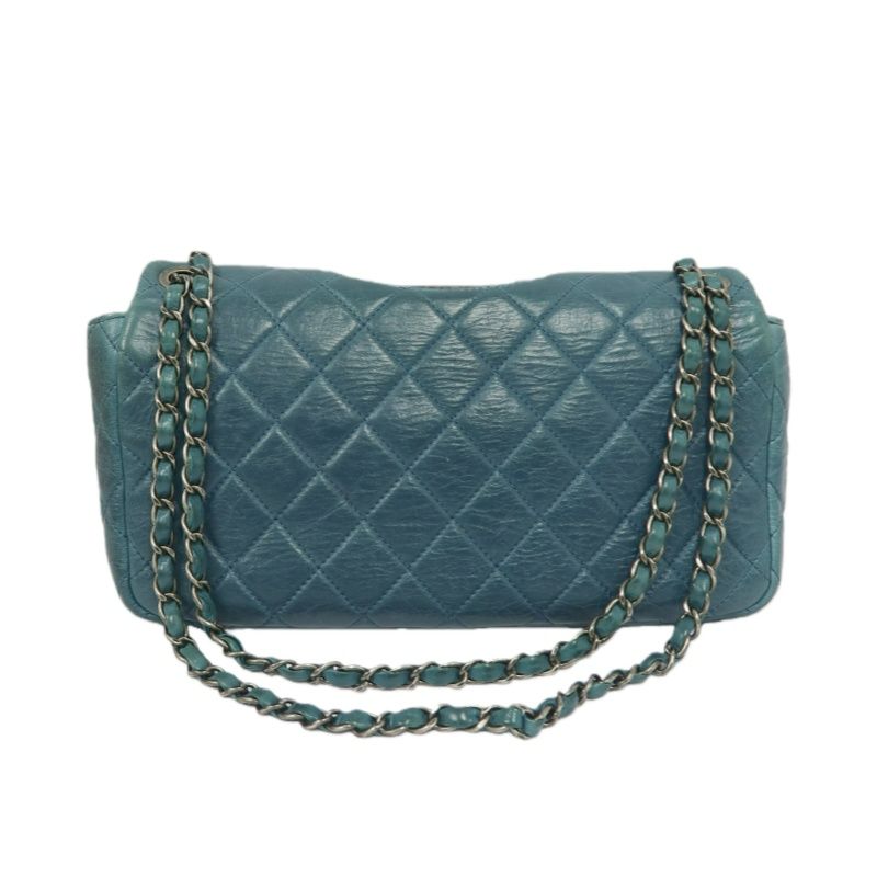 CHANEL Classic Flap Matelassé Shoulder Bag, Lambskin, Green, Silver Hardware, With Guarantee Card