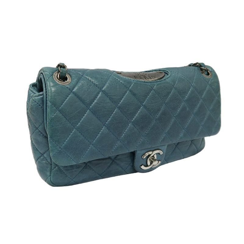 CHANEL Classic Flap Matelassé Shoulder Bag, Lambskin, Green, Silver Hardware, With Guarantee Card