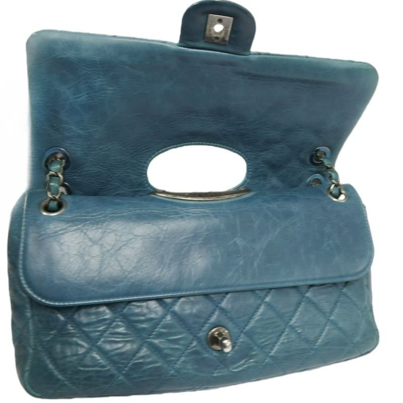 CHANEL Classic Flap Matelassé Shoulder Bag, Lambskin, Green, Silver Hardware, With Guarantee Card