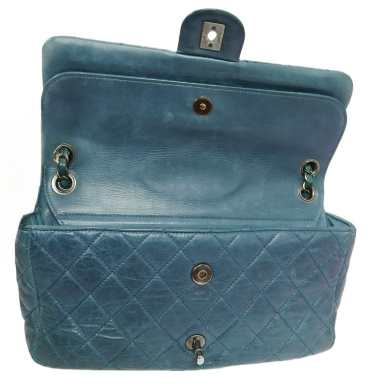 CHANEL Classic Flap Matelassé Shoulder Bag, Lambskin, Green, Silver Hardware, With Guarantee Card