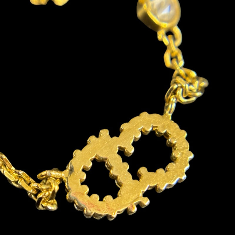 DIOR CD Logo Rhinestone Pearl Necklace, Gold-tone Metal Fittings, Gold Alloy, Comes with Original Box, No Engraving