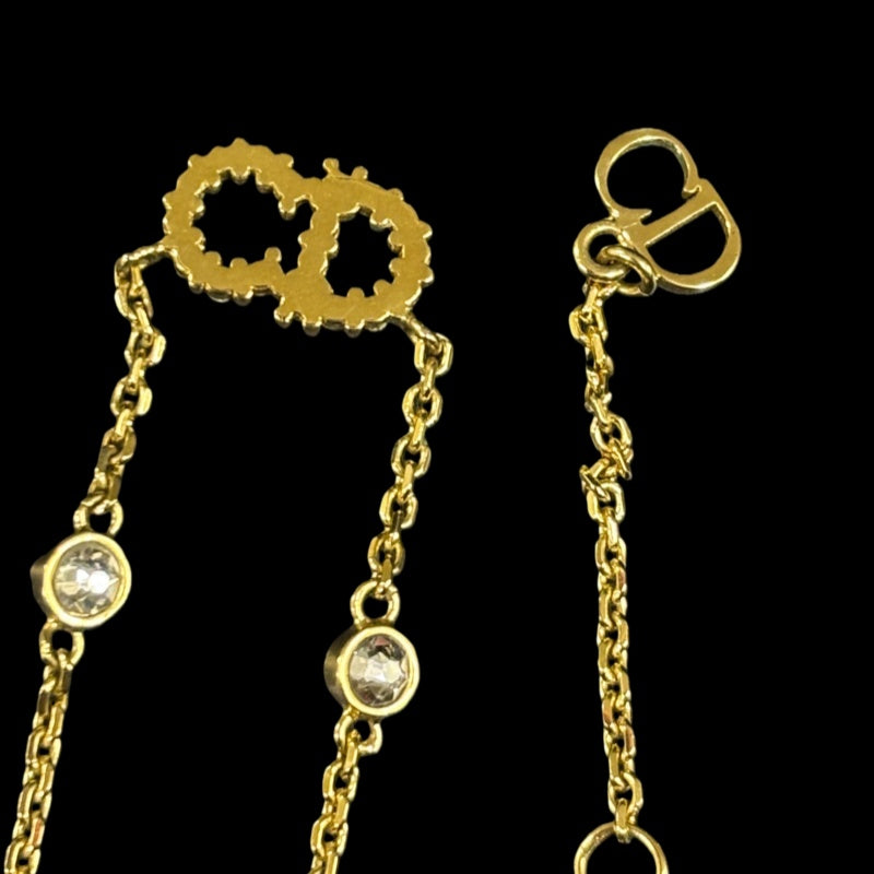 DIOR CD Logo Rhinestone Pearl Necklace, Gold-tone Metal Fittings, Gold Alloy, Comes with Original Box, No Engraving