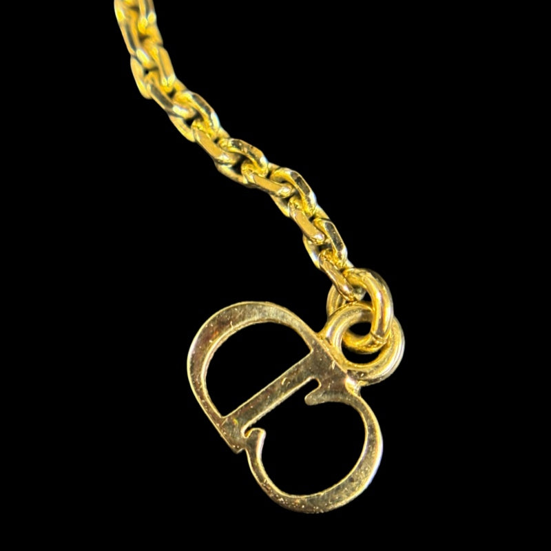 DIOR CD Logo Rhinestone Pearl Necklace, Gold-tone Metal Fittings, Gold Alloy, Comes with Original Box, No Engraving