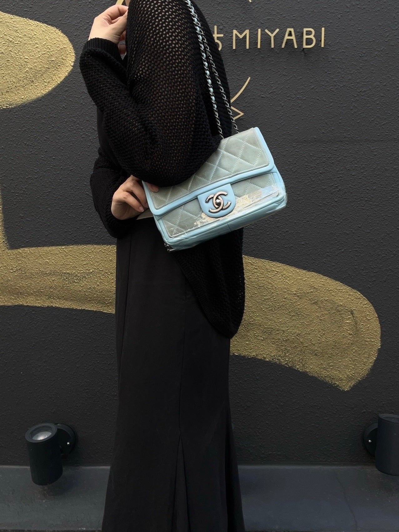 CHANEL Classic Flap Shoulder Bag Lambskin Blue Silver Hardware