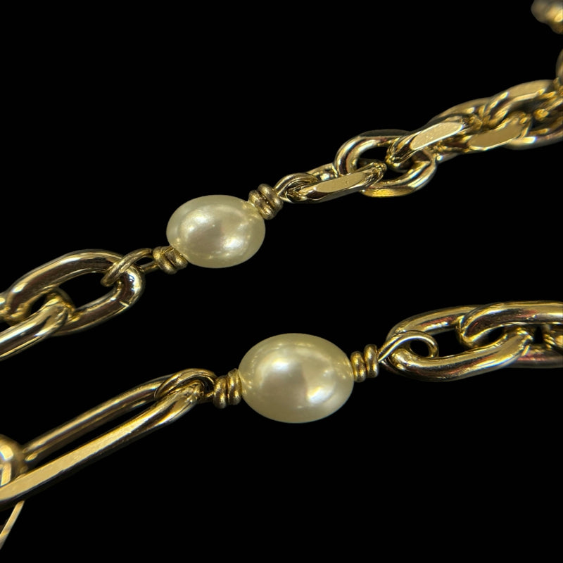 DIOR Logo Rhinestone Necklace, Gold-tone Metal Fittings, Gold Alloy, Comes with Original Box