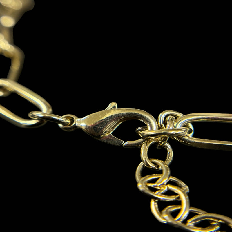 DIOR Logo Rhinestone Necklace, Gold-tone Metal Fittings, Gold Alloy, Comes with Original Box