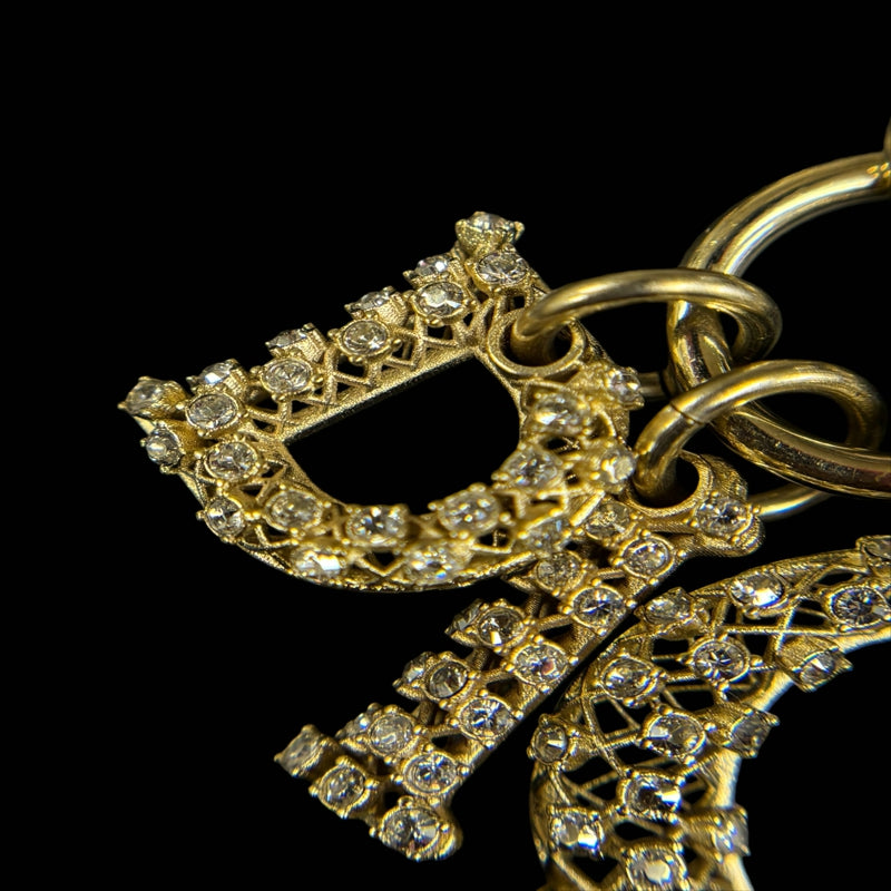 DIOR Logo Rhinestone Necklace, Gold-tone Metal Fittings, Gold Alloy, Comes with Original Box
