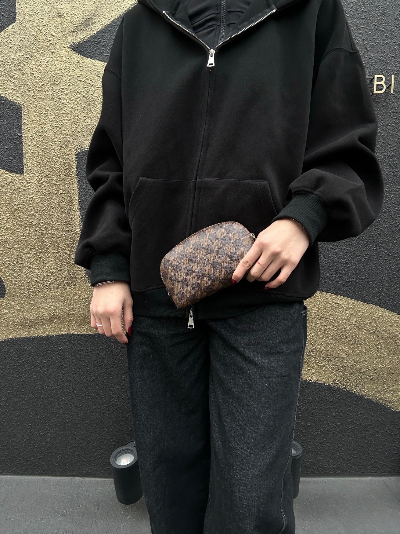 Louis Vuitton Damier Pochette Cosmetic Brown Checkered PVC Half-Moon Toiletry & Makeup Clutch Bag