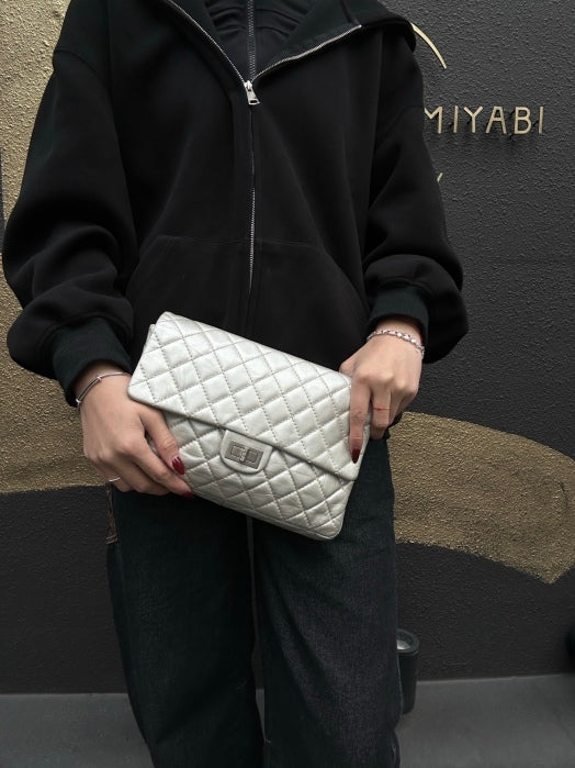 CHANEL 2.55 Chain Shoulder Bag, Silver, Silver Hardware, Serial Number Starting with "12"