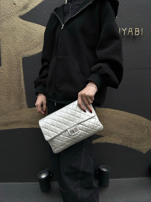 CHANEL 2.55 Chain Shoulder Bag, Silver, Silver Hardware, Serial Number Starting with "12"