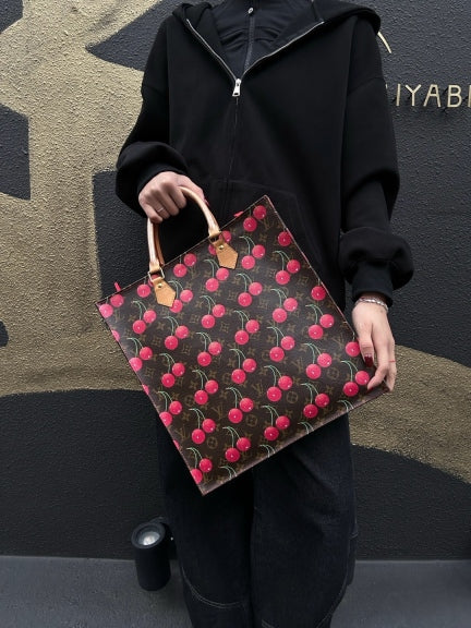 Louis Vuitton Sac Plat Cherry Sakura Tote Bag Takashi Murakami  PVC Music Sheet Handbag