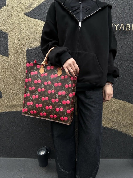 Louis Vuitton Sac Plat Cherry Sakura Tote Bag Takashi Murakami  PVC Music Sheet Handbag