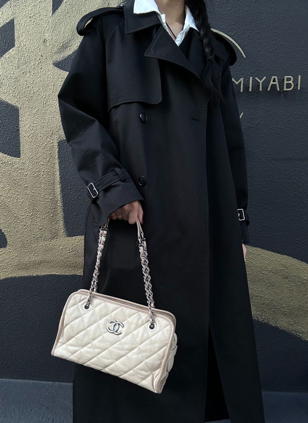 CHANEL Beige Quilted Calfskin Crossbody Bag with Silver Hardware