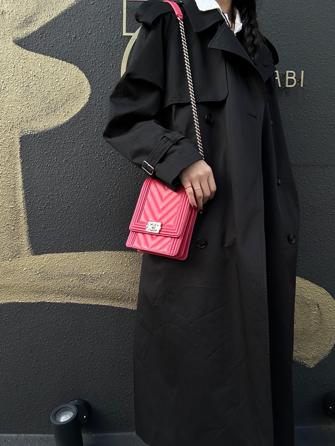 CHANEL Pink Boy Chain Shoulder Bag, Lambskin Leather, Gold Hardware