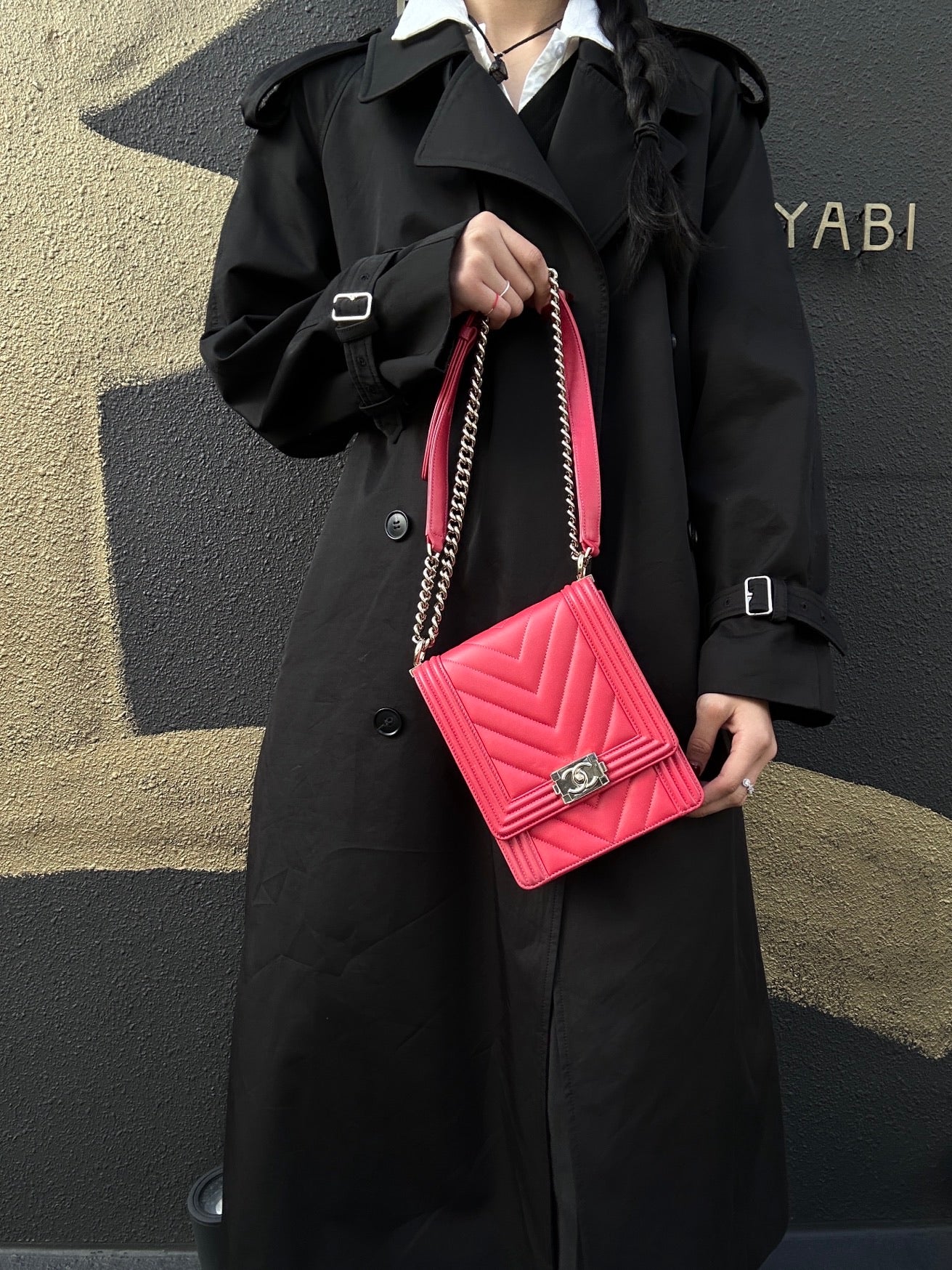 CHANEL Pink Boy Chain Shoulder Bag, Lambskin Leather, Gold Hardware