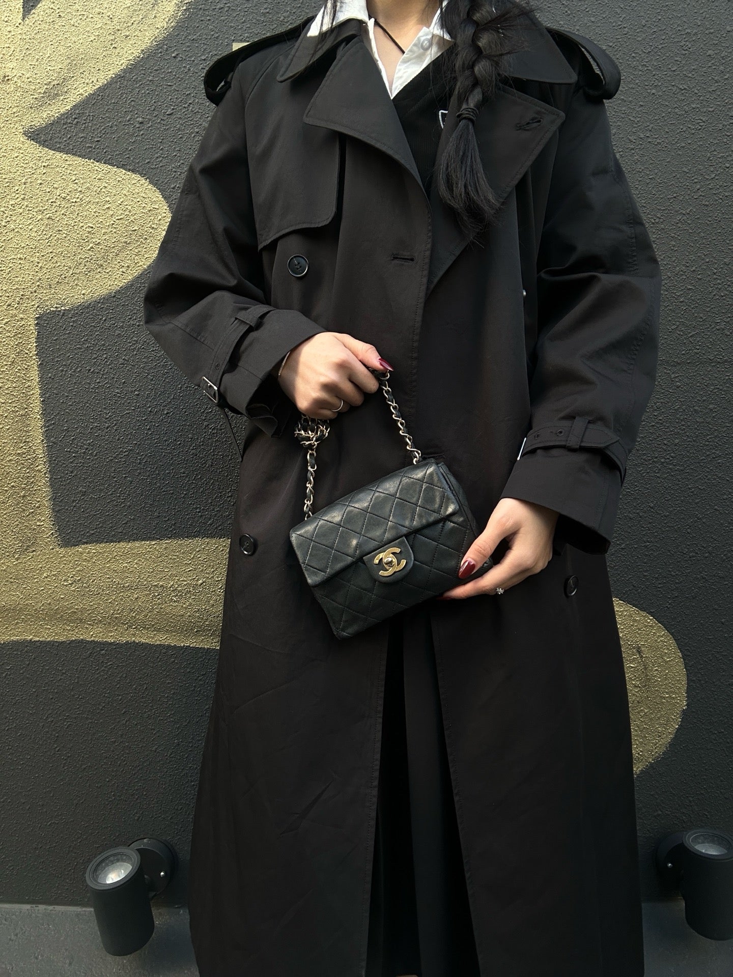 CHANEL Matelassé Chain Shoulder Bag, Lambskin, Black with Gold Hardware, Mini Classic Flap (Square)