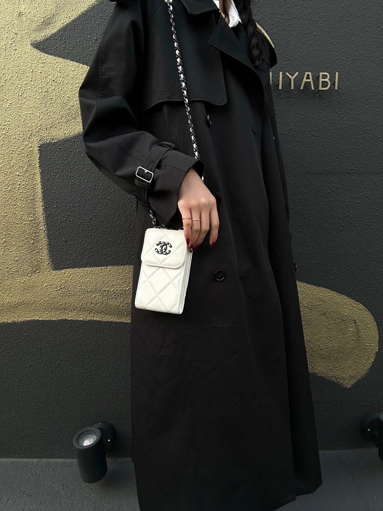 CHANEL 19 Matelassé Phone Shoulder Bag, Lambskin, White, Black Hardware, With Guarantee Card