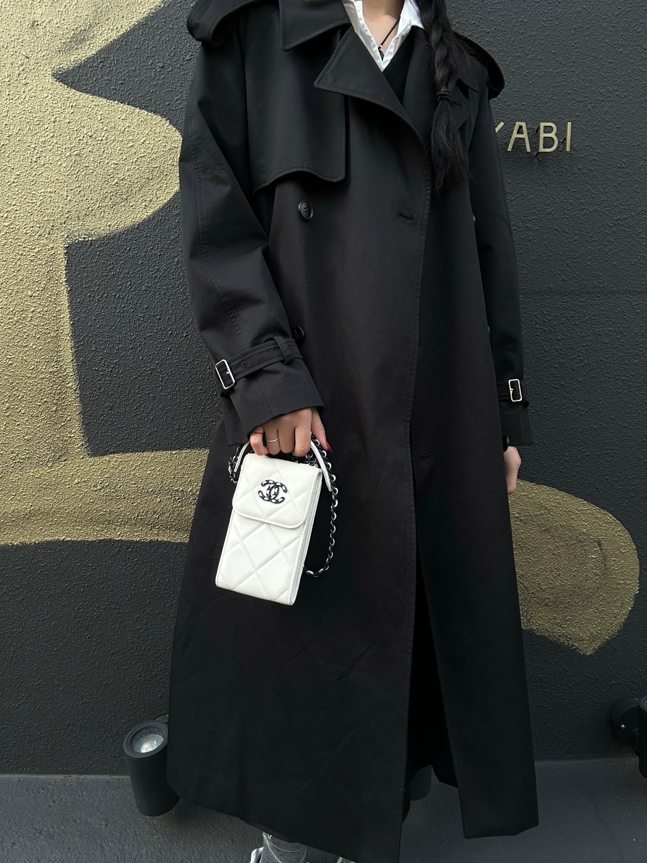 CHANEL 19 Matelassé Phone Shoulder Bag, Lambskin, White, Black Hardware, With Guarantee Card