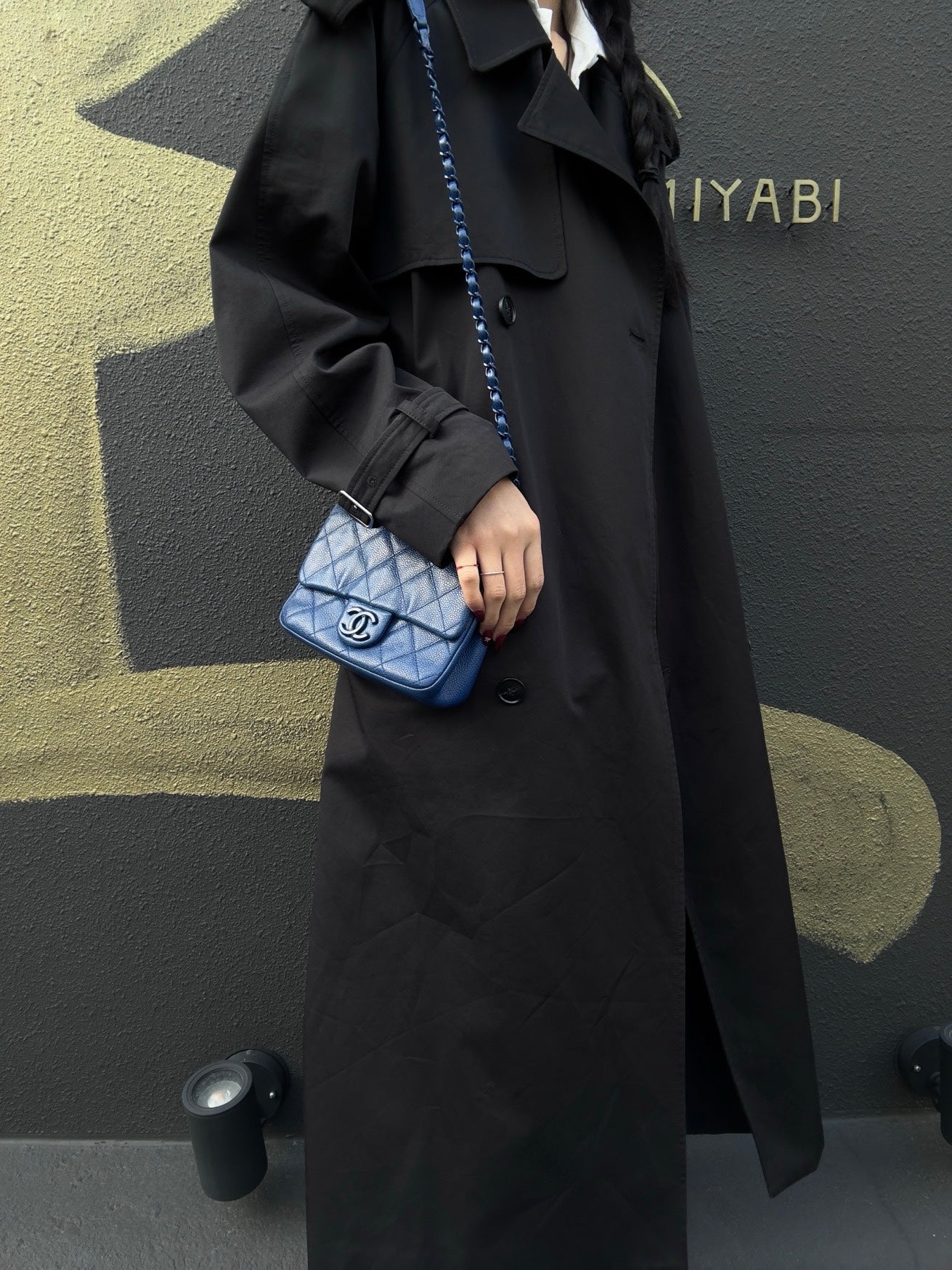 CHANEL Classic Flap Mini Matelassé Crossbody Bag, Caviar Skin, Navy