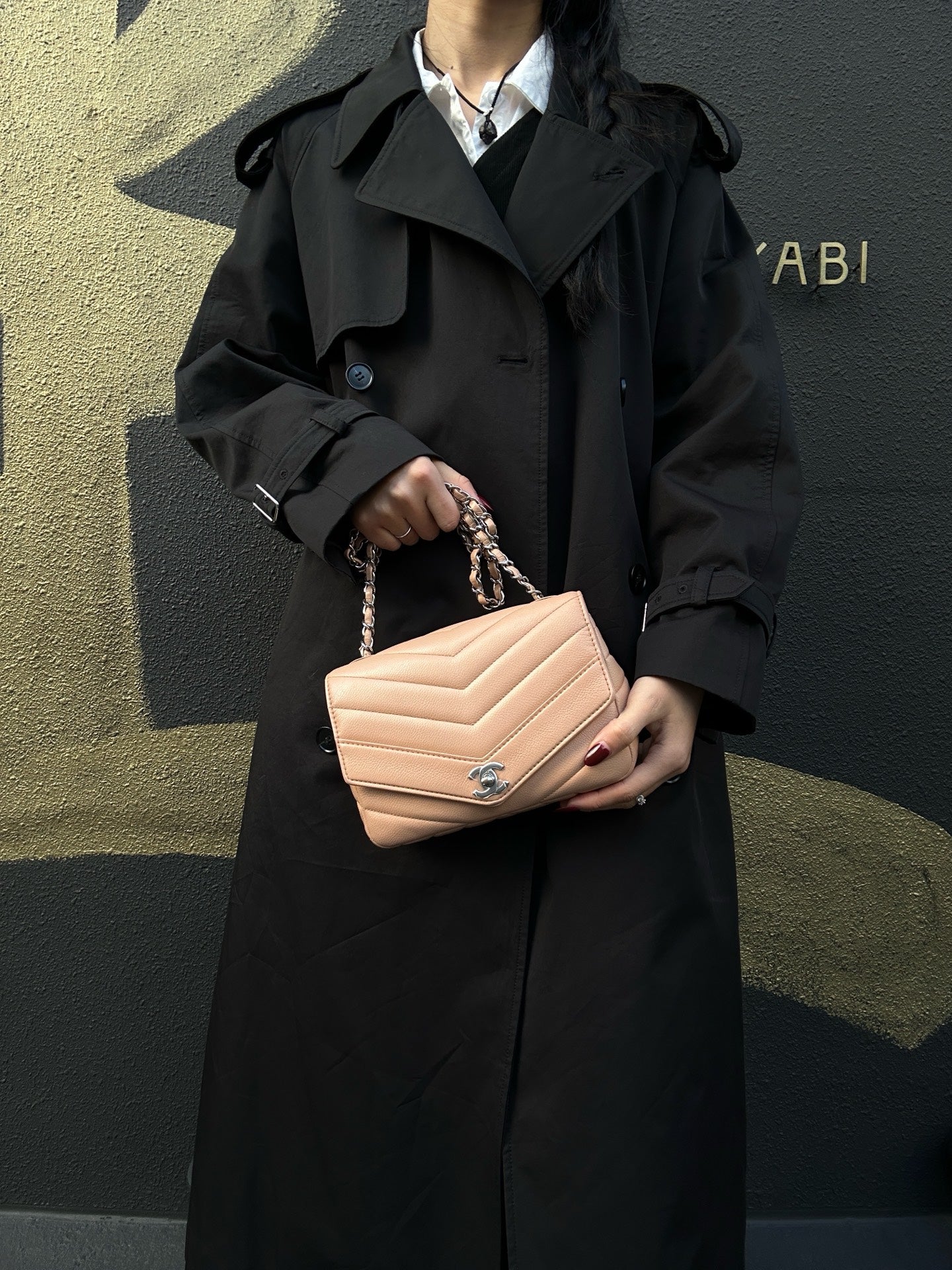CHANEL Beige Lambskin Quilted V-Stitch Chain Shoulder Crossbody Bag with Silver Hardware & Authenticity Card
