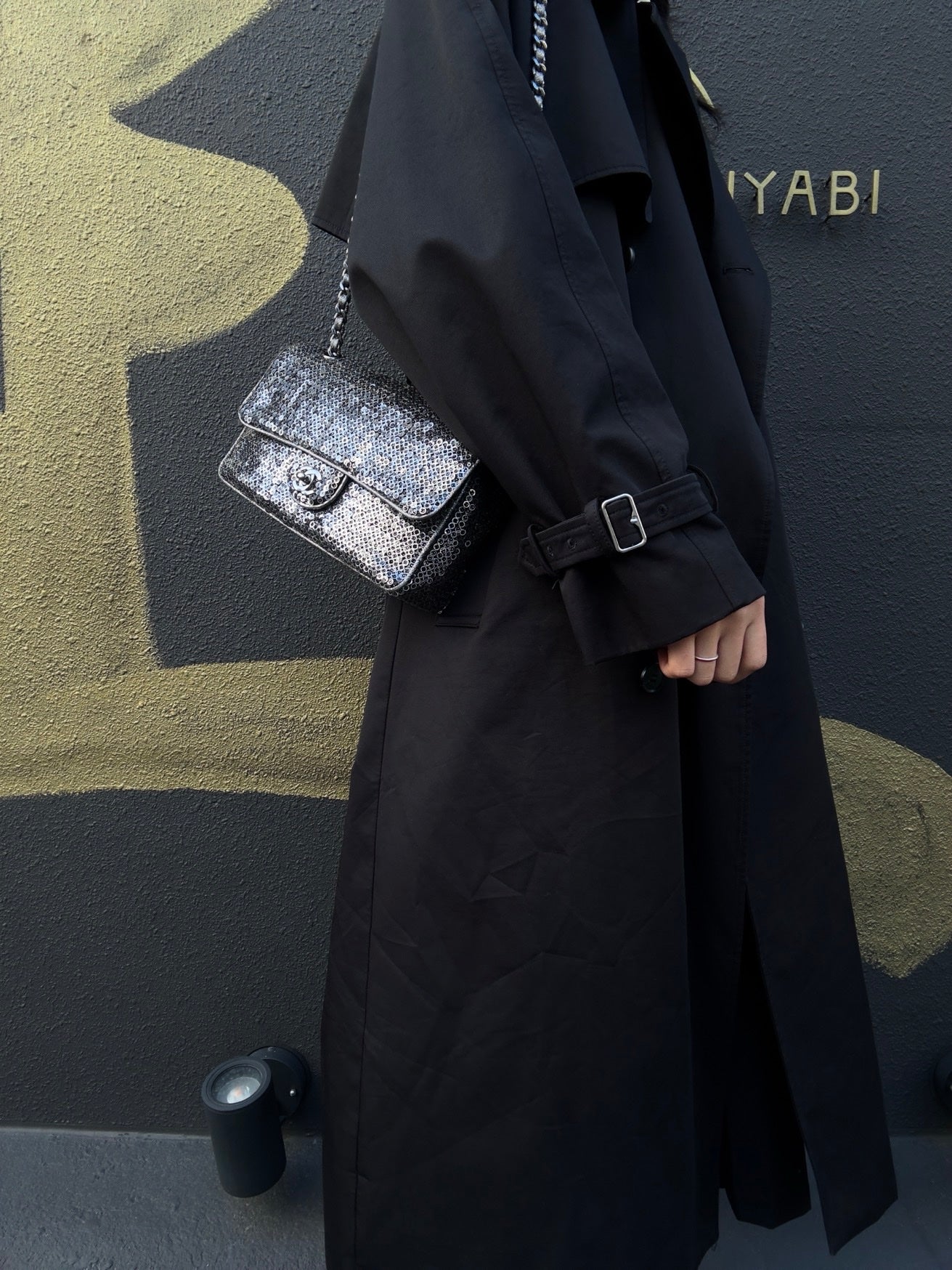 CHANEL Chain Shoulder Bag, Silver Sequins, Silver Hardware