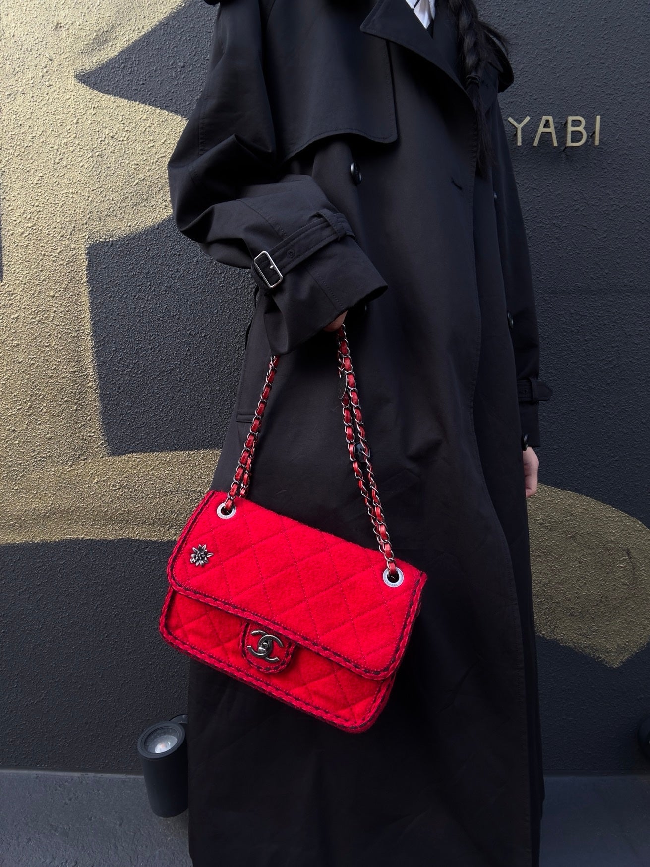 CHANEL Classic Flap Matelassé Crossbody Bag, Cotton, Red, Silver Hardware