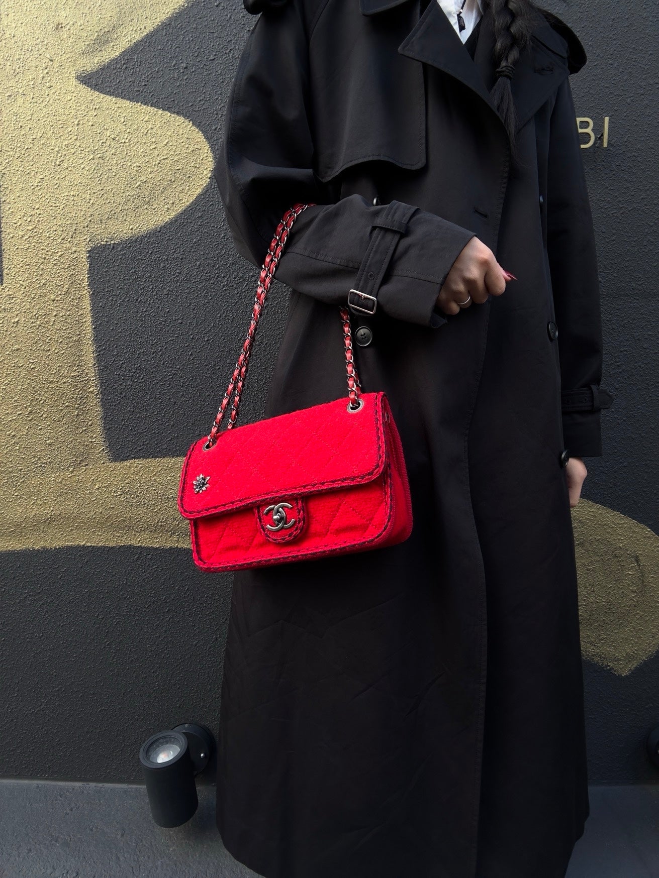 CHANEL Classic Flap Matelassé Crossbody Bag, Cotton, Red, Silver Hardware