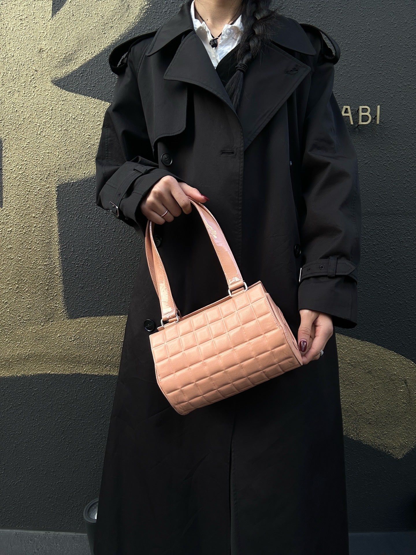 CHANEL Chocolate Bar Mini Boston Drum Bag, Lambskin Leather, Beige, with Guarantee Card