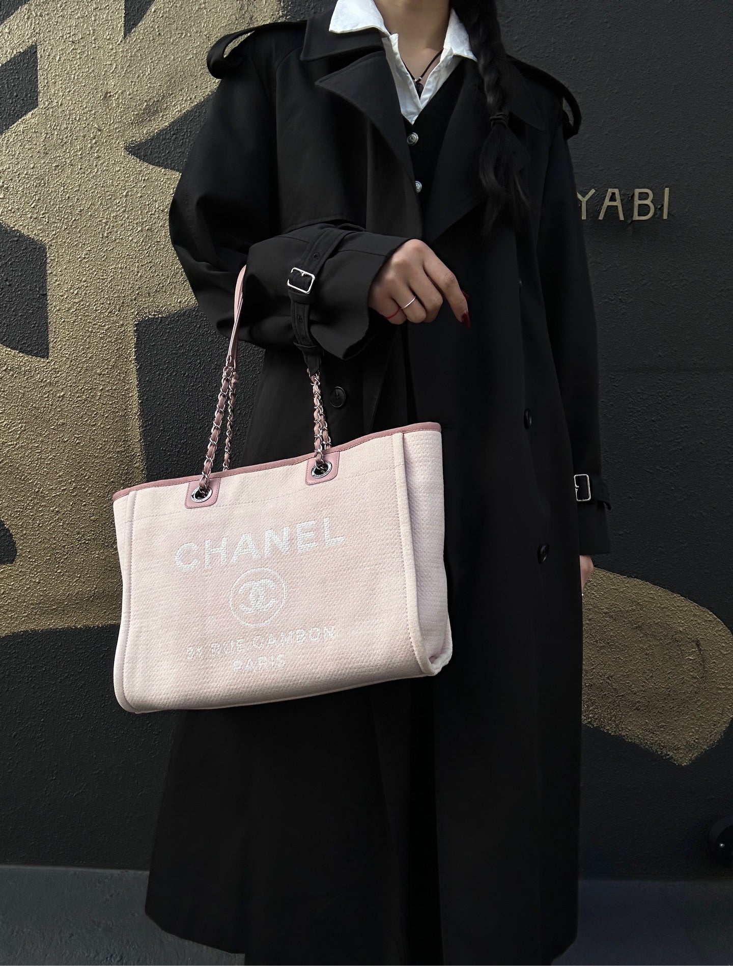 CHANEL Pink Deauville Canvas Tote Shoulder Bag with Silver Hardware