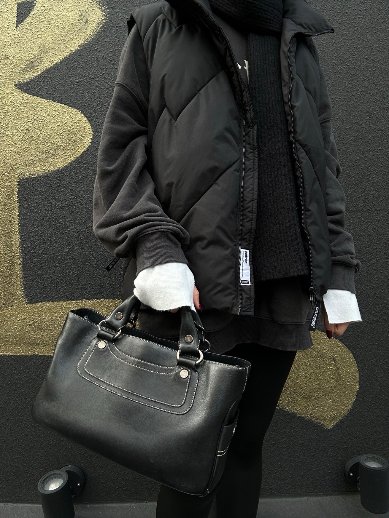 CELINE Triomphe Boogie Bag, Leather, Black