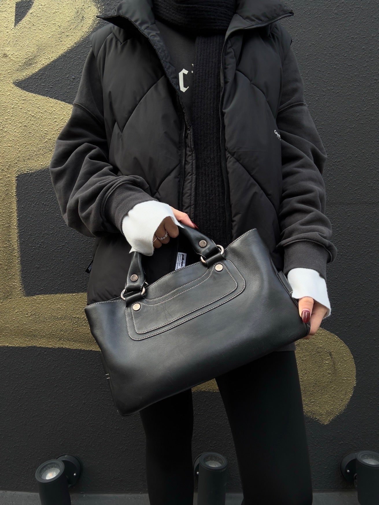 CELINE Triomphe Boogie Bag, Leather, Black