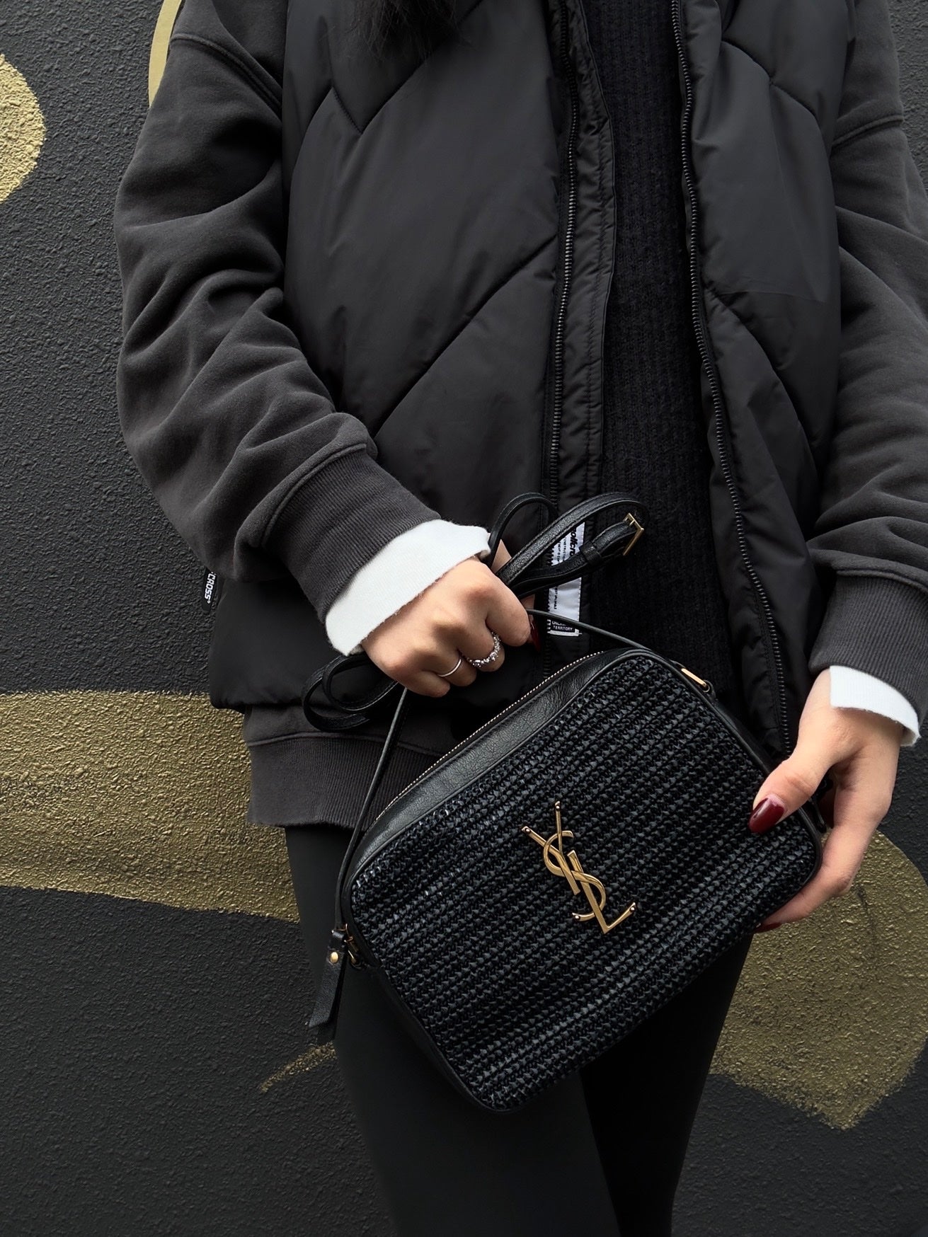 YVES SAINT LAURENT (YSL) Black Knit Camera Crossbody Bag