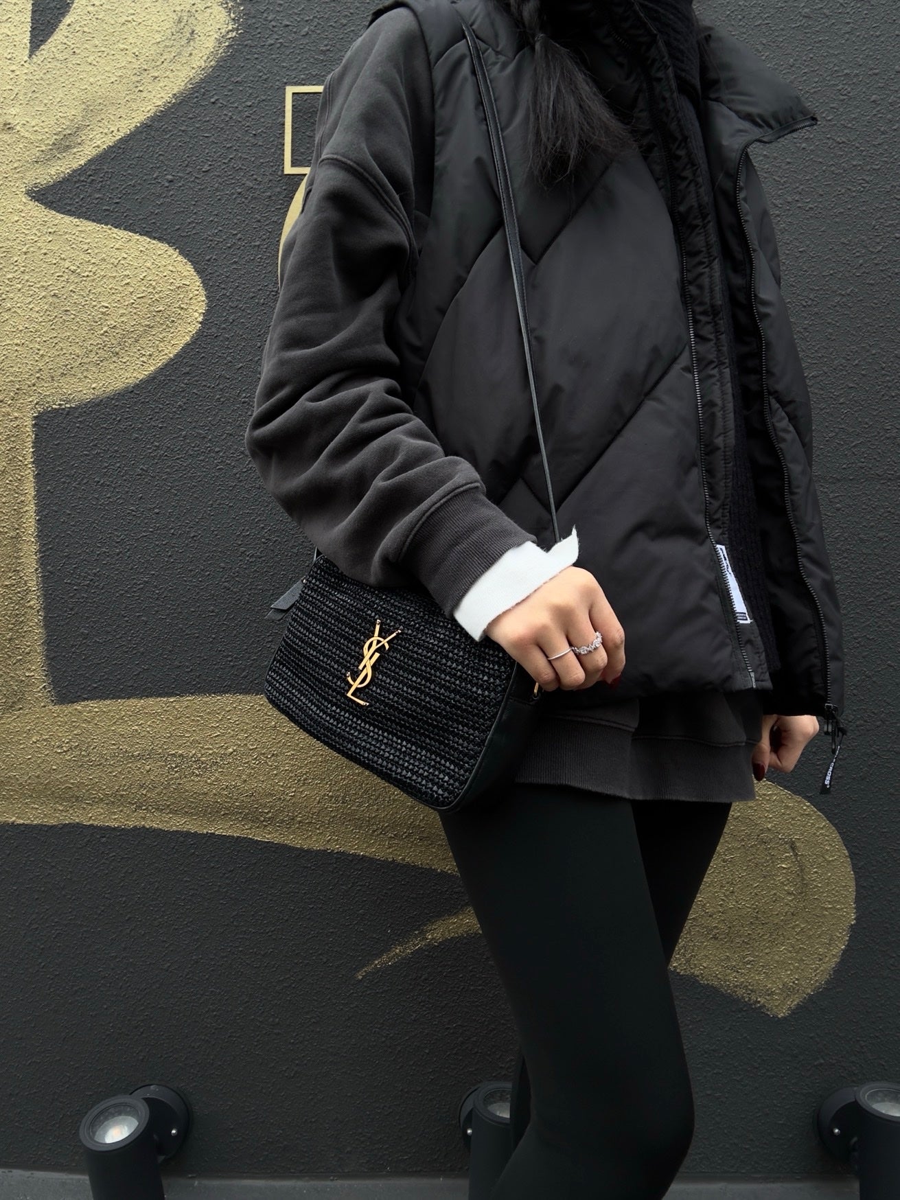 YVES SAINT LAURENT (YSL) Black Knit Camera Crossbody Bag