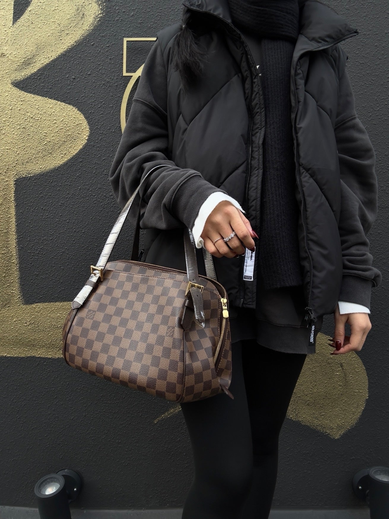 LOUIS VUITTON (LV) Damier Ebene Belem MM Brown Handbag, with Dust Bag