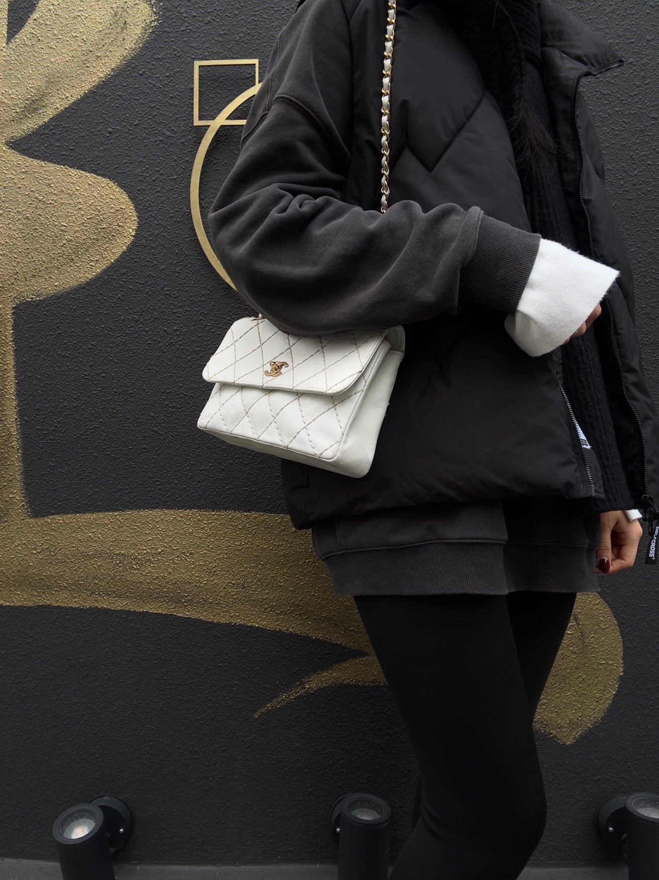 CHANEL Wild Stitch Matelassé Flap Crossbody Bag, Calfskin, White, Gold Hardware