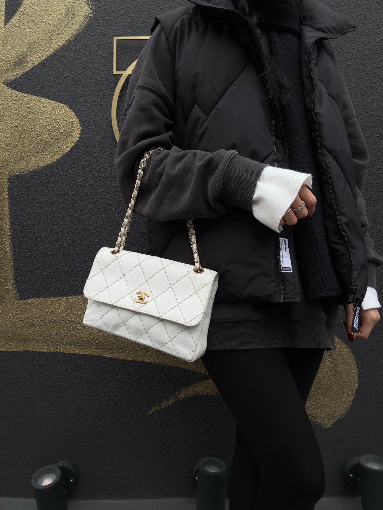 CHANEL Wild Stitch Matelassé Flap Crossbody Bag, Calfskin, White, Gold Hardware