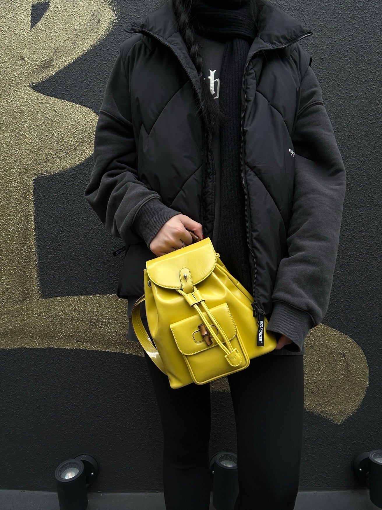 GUCCI 003 2034 0030 Yellow Bamboo Backpack, PVC Material