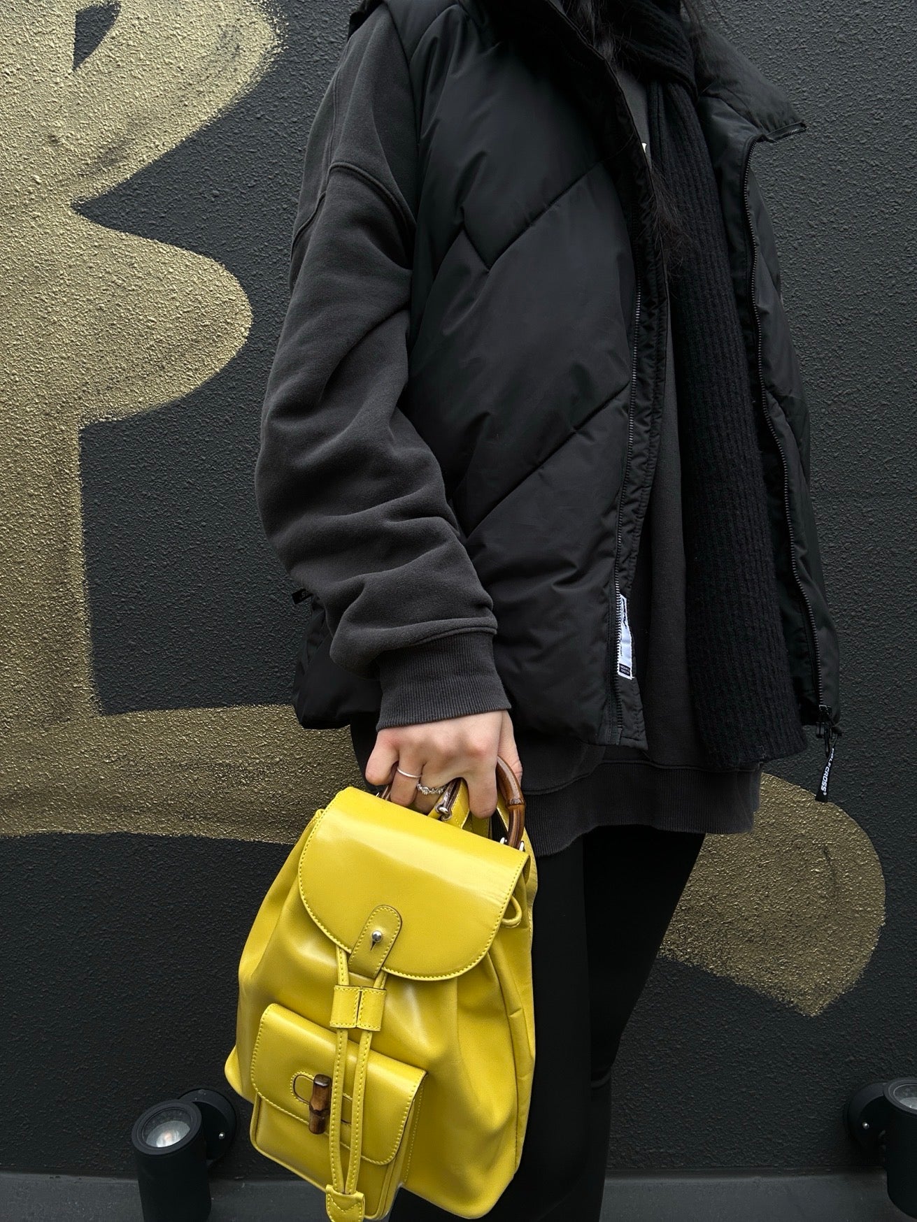 GUCCI 003 2034 0030 Yellow Bamboo Backpack, PVC Material