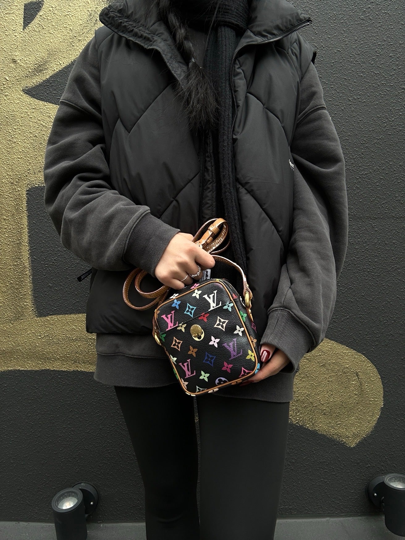 LOUIS VUITTON Multicolor Black PVC Shoulder Crossbody Bag with Gold Hardware