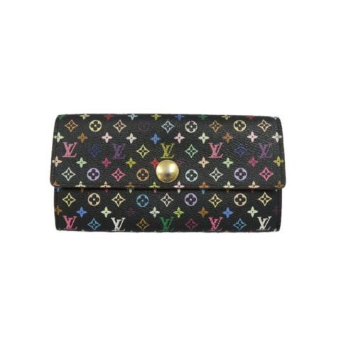 LOUIS VUITTON Multicolore Long Wallet, Black, with LY Initials, PVC-Coated Canvas