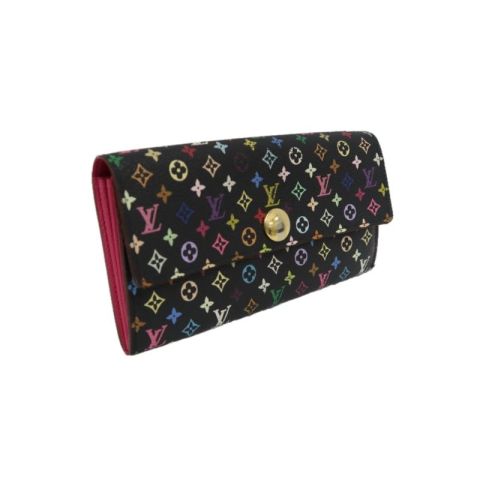 LOUIS VUITTON Multicolore Long Wallet, Black, with LY Initials, PVC-Coated Canvas