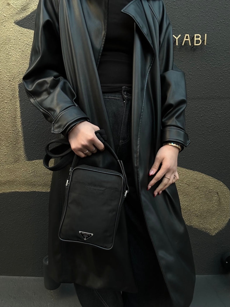 Prada Nylon Shoulder Bag in Black with Silver Hardware