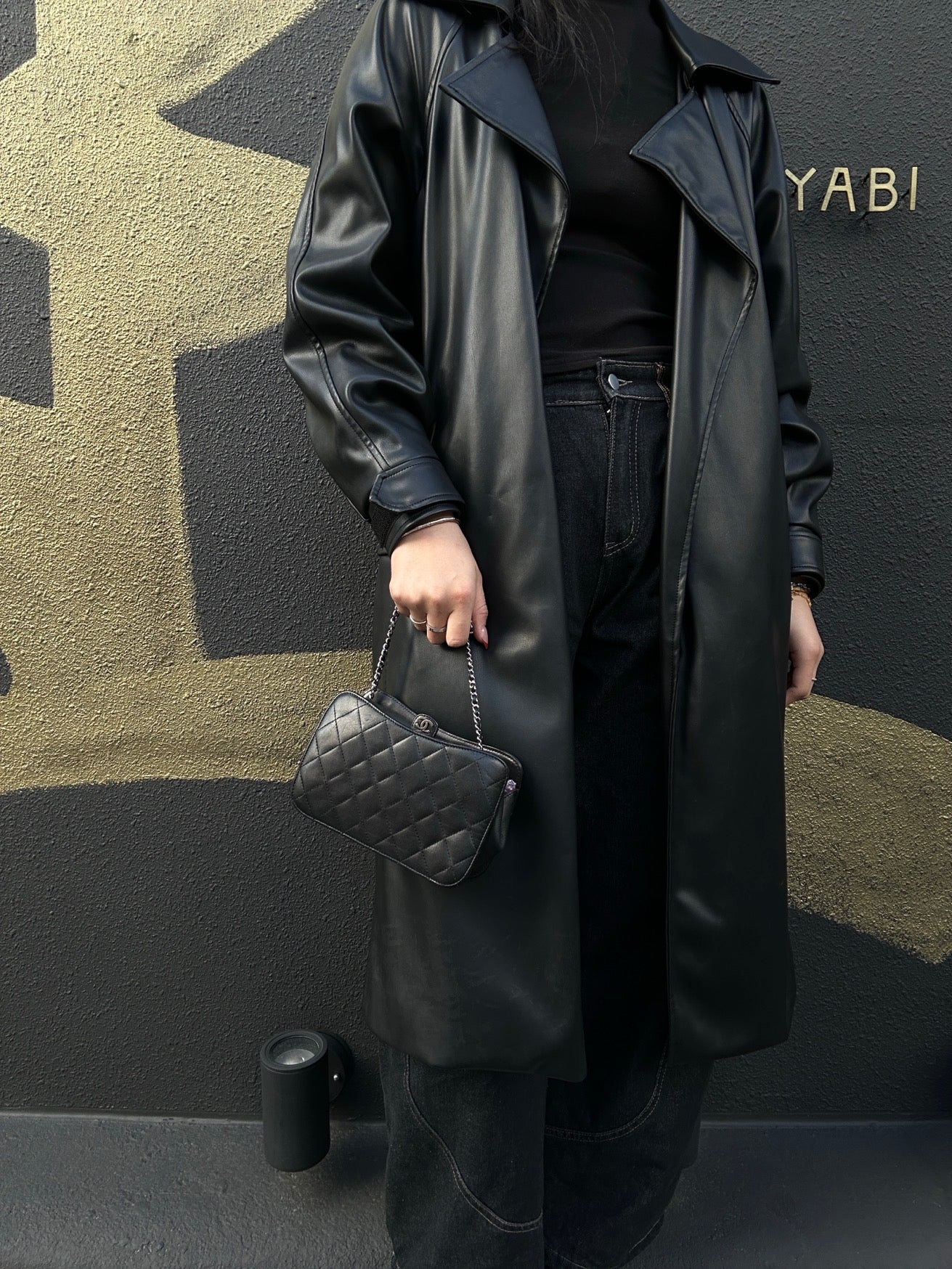 CHANEL Black Lambskin Quilted Chain Crossbody Bag with Silver Hardware