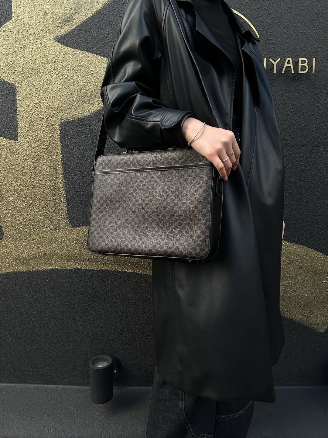 CELINE Macadam Briefcase, Brown/Black, PVC-Coated Canvas, with Shoulder Strap & Dust Bag